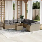 11 Piece Garden Sofa Set with Cushions Beige Poly Rattan vidaXL