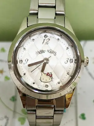 【震撼精品百貨】Hello Kitty 凱蒂貓 Sanrio HELLO KITTY手錶-格菱錶面-銀色金屬錶帶#27700 震撼日式精品百貨