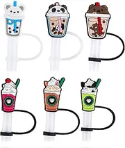 6pcs Straw Cover Caps, Reusable Straw Covers Cap Cute Silicone Straw Tips Cover for 7-8mm Drinking Straw Cute Cartoon Pattern Straw Toppers
