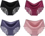 [FARZAH] Women Panties Female Underwear Ladies Mid Rise Briefs Women' s Bikini Briefs Sexy Underwear Women' s Hipster Cotton Knickers and Lace Hipster Knickers, Pack of 4