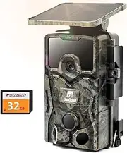 usogood 4k 48MP Trail Camera Solar Powered Trail Cam,Game Cameras with Night Vision Motion Activated Waterproof,Hunting Camera Built in Lithium Battery for Wildlife Monitoring with 32GB Memory Card