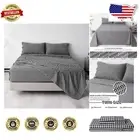 3-Piece Cotton Twin Size Sheet Set - Breathable Black & White Checkered Design