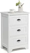 Giantex 3-Drawer Bedside Table, Vintage Nightstand w/Exquisite Metal Handles, Accent Table Sofa Side Table w/Anti-toppling Device for Living Room Bedroom Study (White)