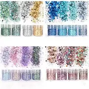 Unime Body Glitter 16 Colours Chunky Glitter for Body Face Hair Make Up Nail Art Mixed Colour Glitter