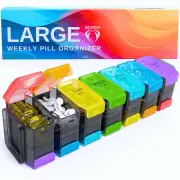 Extra Large Weekly Pill Organizer 2 Times a Day XL Pill Case Am Pm Rainbow Color