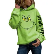 Women"s Grinch Print Casual Trousers And Grinch Face Drink Up Christmas Hoodies For Hoodie