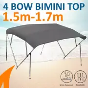 4 Bow 1.5-1.7m Grey Boat Bimini Top Canopy Cover w/ Rear Poles & Sock
