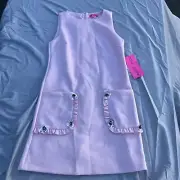 Betsy Johnson Pink Mimosa Midi Dress Size 6 Techno-Ruffle Pockets Rhinestones