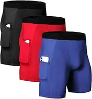 [WRAGCFM] Men's Athletic Compression Shorts with Pockets Running Workout Active Underwear