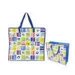 小禮堂 迪士尼 玩具總動員 方形防水購物袋 環保購物袋 衣物收納袋 側背袋 (藍白 格圖)