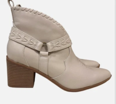 Frye and Co. Womens Palma Stacked Heel Booties Stone Size 6 1/2 white