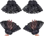 [HOBBIESAY] Lolita Lace Gloves Black Lace Cuffs Short Fingerless Lace Gloves Elastic Lace Bracelet Hand Cuff for Women Tea Party Halloween Cosplay Masquerade 2 Pairs, black, 19cm