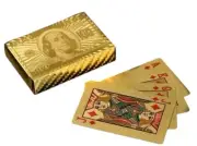 Waterproof Gold Foil Benjamin Franklin $100 Playing Cards - New