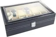 Jewelry Box- Classic Watch Case Display Box with Clear Glass Top Holds with Microfiber Cleaning Cloth FANDIAO