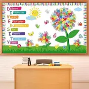 Student Diversity Classroom Decoration Summer Flowers Bulletin Board Decorations Watercolor Handprint Flowers Paper Cutouts for Summer Back to School Library Office Home Decor Window Wall Door Supply