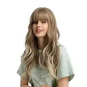 24 Wigs for Women Synthetic Wigs Long Wavy Blond with Fluffy Air Bangs Light Carnival Wigs