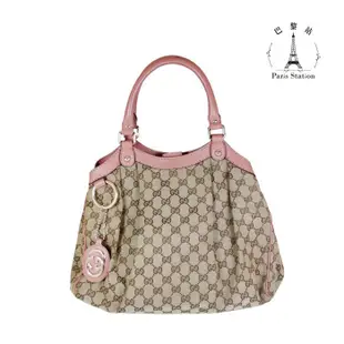 【巴黎站二手名牌專賣店】＊現貨＊GUCCI 真品＊211944 SUKEY經典GG緹花粉邊手提肩背包