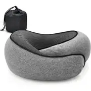 Memory Foam U-Shaped Travel Pillow Neck Support Soft Head Rest Plane Car Cushion with Storage Bag-Grey