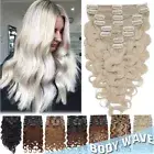 Thick Wavy Clip In Double Weft 100% Human Remy Hair Extensions Full Head BLONDE
