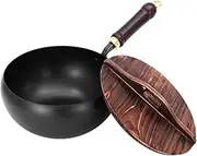 Suntuup Japanese Iron Pan, uncoated Iron pan, Hand-Forgeds Non-Stick Without Coating, Round Bottom with Lid, Durable and Rust-Free Suntup Cooking Pan with Lid (24cm)