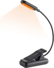 Amber Rechargeable Reading Light, Blue Light Blocking Book Light, 7 Leds Eye Car