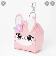 Claire’s mini pink glitter Easter bunny backpack bag keychain clip Coin Purse