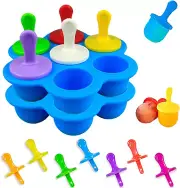 2 Pack Popsicle Mold, Mini Ice Pop Mold with Colorful Sticks Non-Stick 7-Cavi...