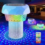 Solar Pool Floater with Lights, Fits 3" or 1" Tablets Large Capacity Anti-Sinking Easy Opening Floating Dispenser for Pool