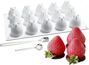3D Big Strawberry Shaped Silicone Mold & 2 Dessert Spoons,for Baking Creative Mousse Cake Topper Dessert Cup Decoration Chocolate Truffle Pastry Fruit Ice Cream Polymer, Resin Model Clay Soap; D10