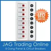 8 GANG WHITE DELUXE LED ROCKER SWITCH PANEL & CIRCUIT BREAKERS - BOAT/MARINE