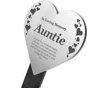 Auntie Heart Shaped Memorial Remembrance Plaque Stake - Gold/Silver/Copper/Black & White, Waterproof, Outdoor, Grave Marker, Tribute, Plant Marker (Silver)