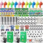 158Pcs Soccer Party Favors with Soccer Party Bags Soccer Whistle Mini Foam Soccer Ball Puzzle Maze Toys Soccer Hair Ties Slap Bracelets Keychains Sticker Tattoo Eraser for Party Goodie Bag Fillers Soccer Party Decorations