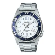 Casio Analog Stainless Steel White Dial Quartz Date MTD-135D-7AV 50M Mens Watch