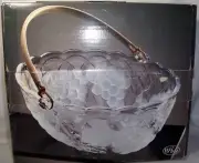 WP&G Vineyard CRYSTAL Clear Basket W/Rattan Handle Frosted, Small Version too