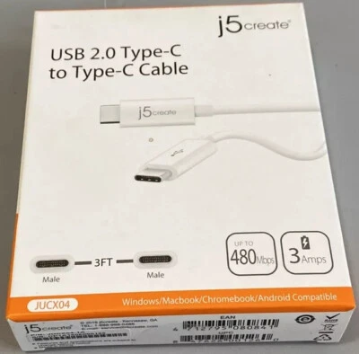 j5create JUCX04 USB 2.0 Type-C to Type-C Cable, 3ft