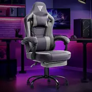 Advwin Gaming Chair with Footrest Linen Fabric Ergonomic Office Chair with Linkage Armrests High Back Computer Recliner Chair Gray+Purple