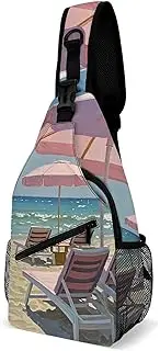 [RTSEBVN] Sling Backpack Fashion Chest Bag Creative Pink Coast Printing Crossbody Backpacks for Men Women, style, 38x20cm, Full Printed Chest Bag