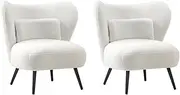 Oikiture Boucle Armchair with Lumbar Pillow and Wingback Extra Thick Padding Accent Chair Reading Room Lounge Chair for Home Living Room Bedroom White 2pcs