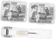 Uonlytech 1 Set Refillable Desk Stapler with Clip Dispensers Transparent Reusable Paper Stapler for Office and Study Includes Clip Refills for Documents and Reports