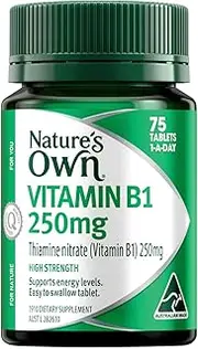 Nature's Own Vitamin B1 250mg Tablets 75 - High Strength Vitamin B Supplement - Supports Energy Levels, Nervous System Function, Cognitive Function - Maintains Heart Health