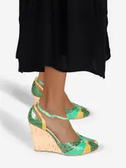Green Leather Strappy Wedges