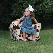 Kids Arm Chair Cute Cow Pattern Faux Fur Pony Horse Cushion Seat White Brown Sit