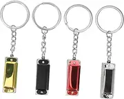 QUMIIRITY 4Pcs Mini Colorful Harmonica Keychain Stylish Bag Hanging Decoration for Backpack Handbag Compact Keyring Pendants Black Gold Silver Red