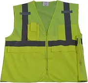 [Petra Roc] LVM2-SUV-2X/3X Multi-Pocket Surveyors Safety Vest ANSI Class 2, Lime Mesh, Huge Pockets For iPad & Clipboard, Zipper Closure, 2X/3X