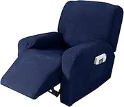 CATZONS Recliner Stretch Sofa Slipcover,4-Pieces Furniture Cover with Pocket Elastic Bottom Cord Jacquard Knitted Sofa Cover (NavyBlue)