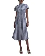 Misook Stand Collar Button Front Midi Dress