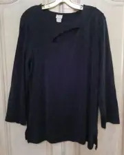 Chico's Travelers "India Ink" L/S Cutout Tunic Blouse Size 2-L-12-14