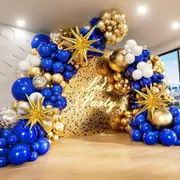 136Pcs Royal Blue And Gold Balloon Arched Garland Set Suitable For Anniversary Wedding New Year And Birthday Party Decoration