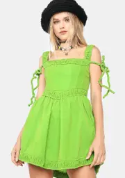 [No Dress] Green Fish Bone Velvet Dress