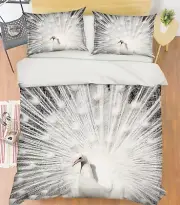 3D White Peacock ZHUA114 Bed Pillowcases Quilt Duvet Cover Set Queen King Zoe